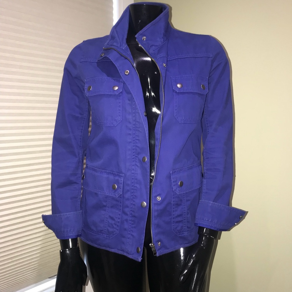 J. Crew Blue Relaxed Boyfriend Fit Belted Cotton Field Jacket - Size Medium